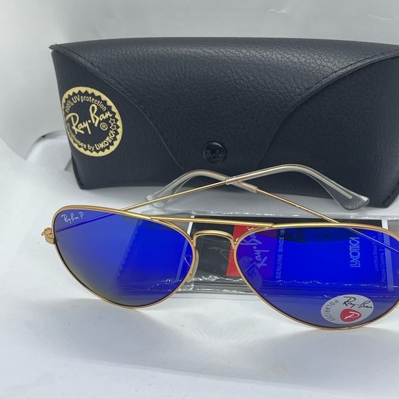 New Ray ban Aviator Gold with Polarized Flash Blue Mirror 58 - Picture 7 of 8